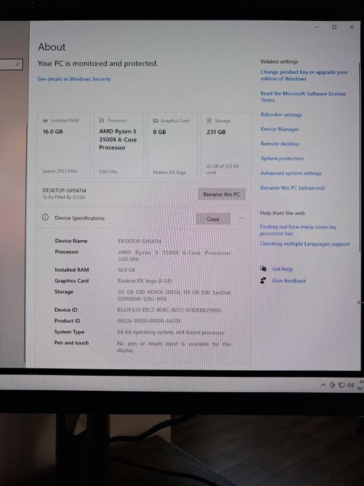 Gaming PC Ryzen 5 3500x Sapphire rx vega 64 8gb
