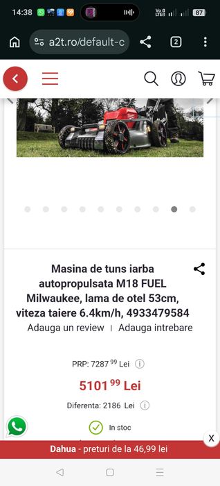 Mașina se tuns iarbă milwaukee atenție lama de 53 cm