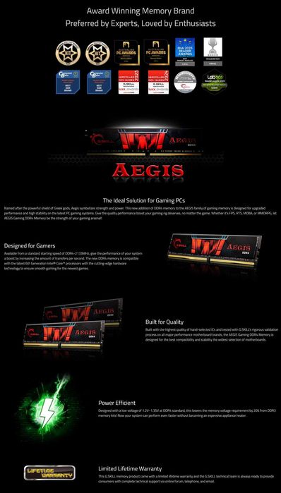 RAM 16GB 1x16gb G.SKILL Aegis 2666Mhz DDR4 за компютър