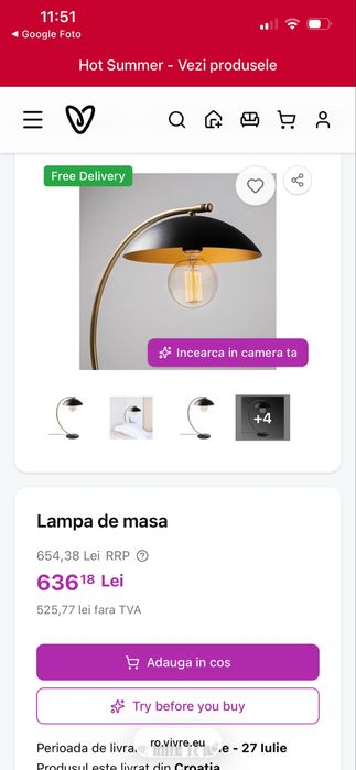 Lampa de masa culoare negru/ auriu