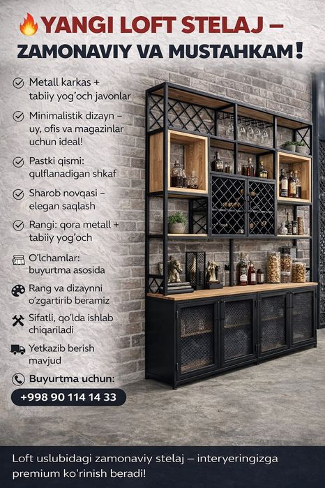 Loft mebil   zamonaviy dizayinlarda zakasga yasaymiz
