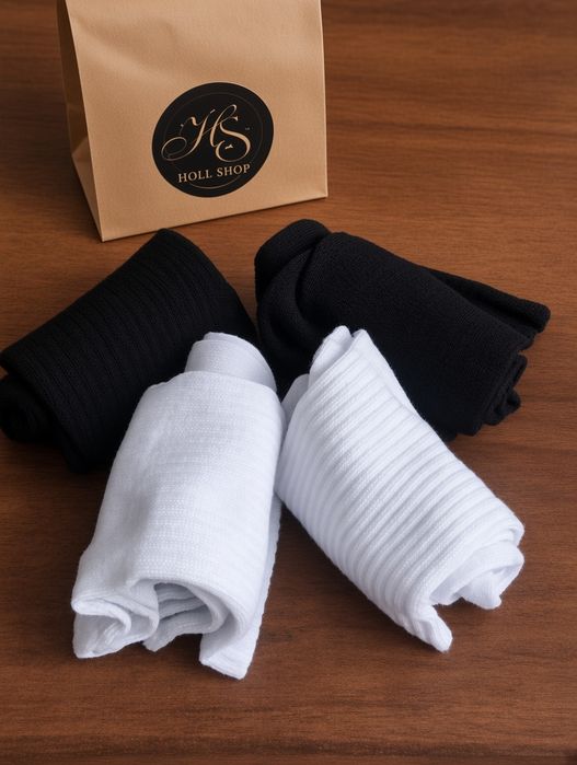 Носки HOLL SHOP. Плотные, длинная манжета. Чёрные и белые.