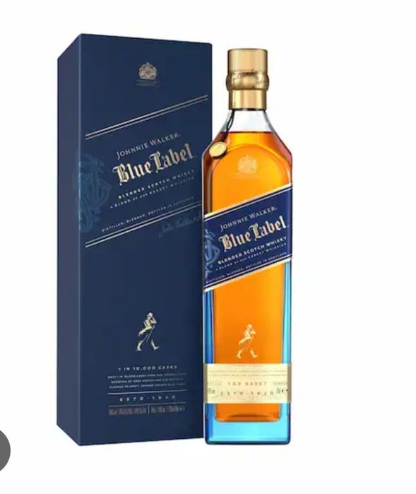 Колекционерска бутилка и кутия Johnnie Walker уиски  син етикет