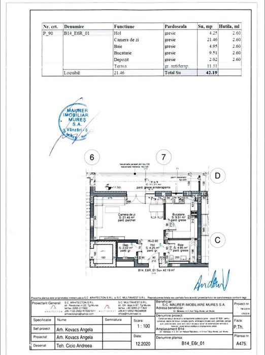 Apartament 1 camera in Bloc NOU,43mp.parcare, boxă la subsol