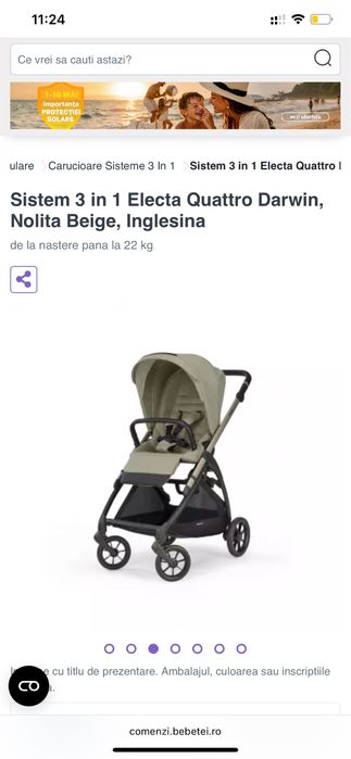 Carucior Sistem 3 in 1 Electa Quattro Darwin, Nolita Beige, Inglesina cu scoica si landou