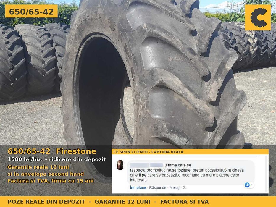 Anvelope Cauciucuri 650/65-42 650 65 42 6506542 650 65-42 Firestone Tractor Utilaje Agricole Diagonal SH Second Hand ANVELOPE Garantie 1 An Factura