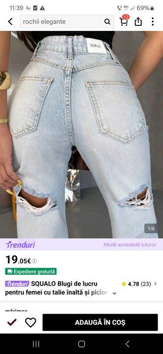 SQUALO Blugi de lucru pentru femei cu talie înaltă și picior drept