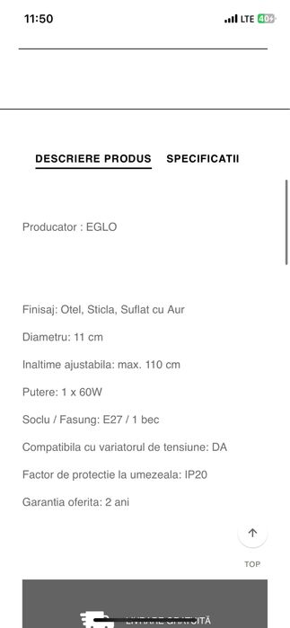 Set lustra pendul si aplica de perete Auriu Gold Pinto