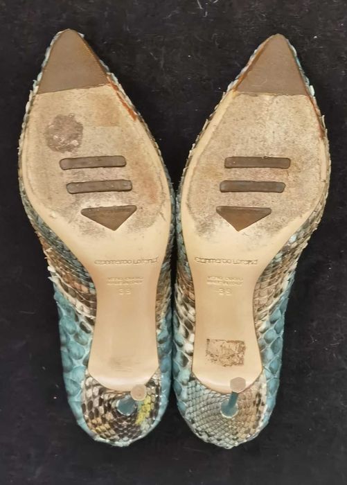 Pantofi lux stiletto toc metalic piele piton turcoaz Gianmarco Lorenzi