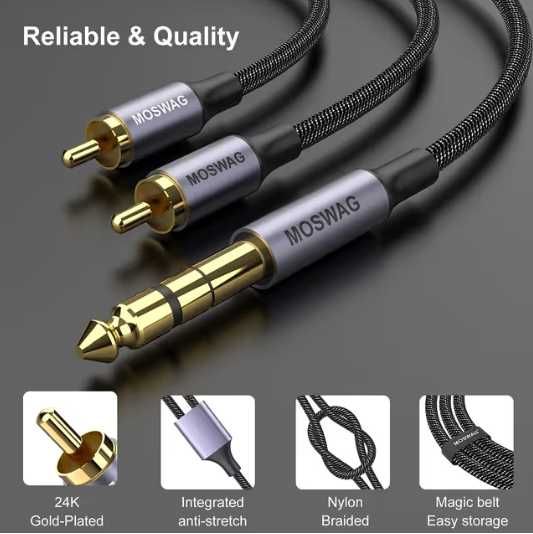 Cablul audio TRS la RCA dual 6.35mm masculin la 2 RCA