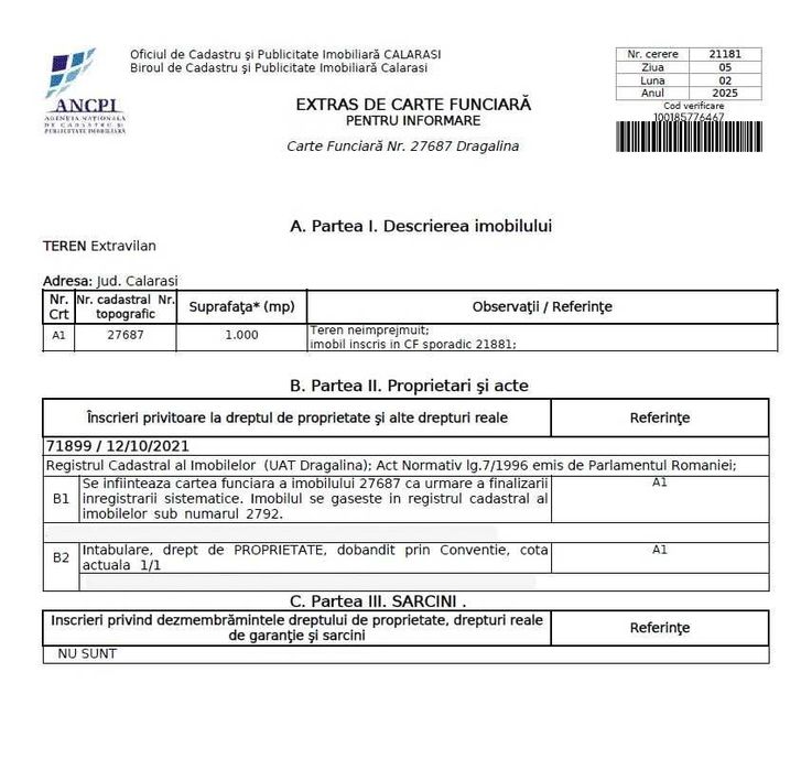 Teren agricol de vânzare – 43.800 mp – Dragalina, jud. Călărași