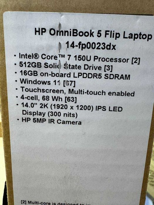 HP OmniBook Flip 14" 2K IPS 300nit/Core™ 5-120U/LPDDR5 8 GB/SSD 512 GB