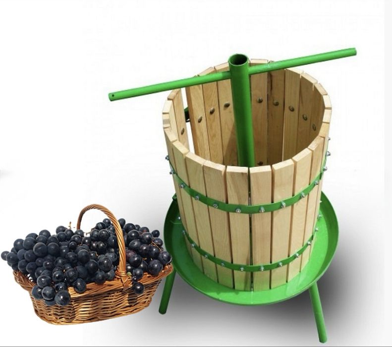 Teasc presa din lemn pentru zdrobit Struguri Fructe 40L diametru cos 35 cm