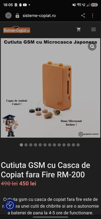 Cutiuta GSM cu Casca de Copiat fara Fire RM-200