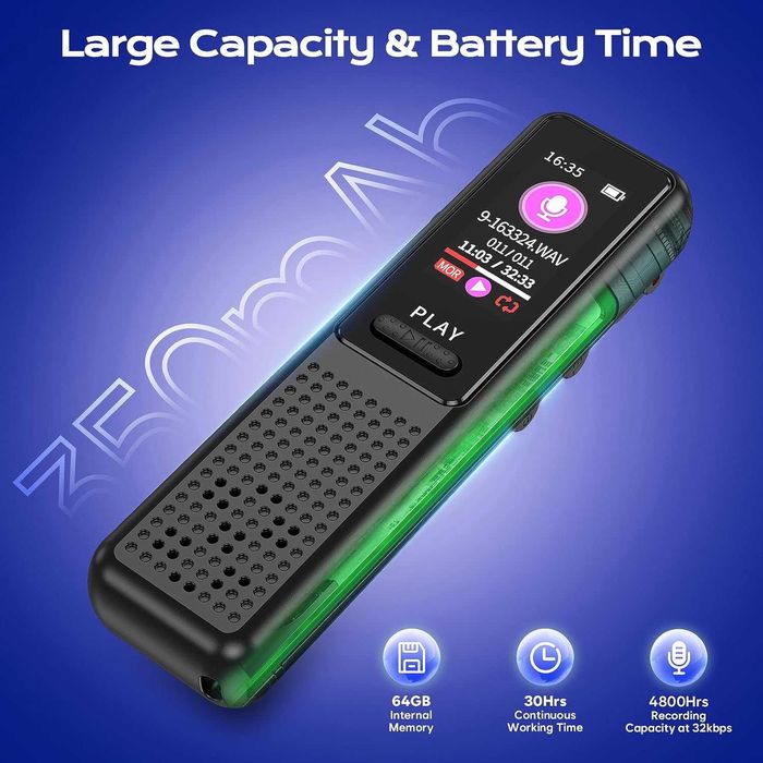 64GB диктофон с технология за намаляване на шума, с изкуствен интелект