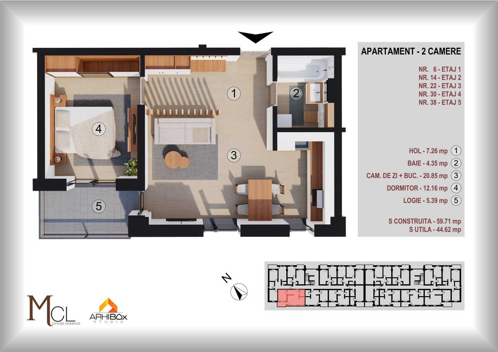 Apartament  2 camere str. BRINCOVEANU 1B, 1202€+TVA/MP