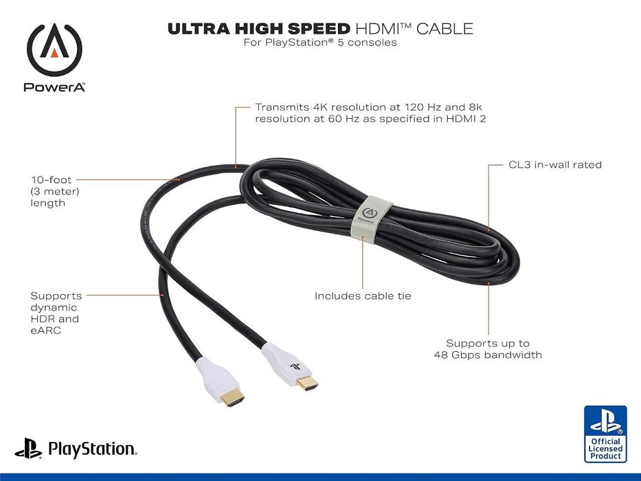 Cablu hdmi PowerA 3M - Licentiat oficial de Playstation - SIGILAT