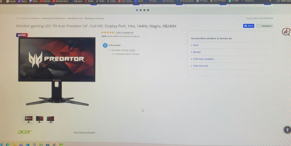 Monitor Acer Predator 24" 1ms, 144Hz