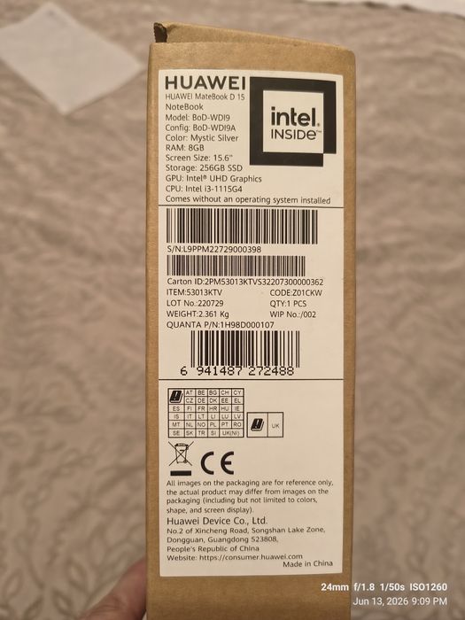 Laptop Huawei MateBook D15 cu procesor Intel Core i3-1115G4 pana la 4.10 GHz 15.6"  Full HD  8GB 256GB SSD  Intel UHD Graphics  Windows 11 Pro