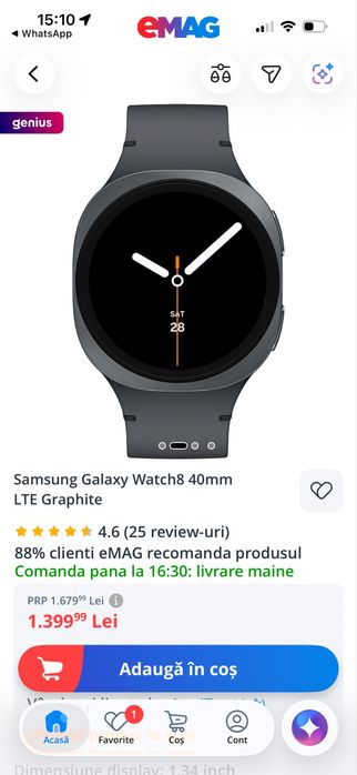 Ceas samsung galaxy watch8 40 mm lte graphite