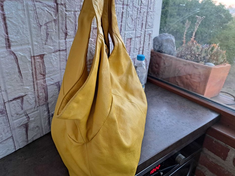 дамска чанта,Fabiana,жълта кожена торба-естествена кожа