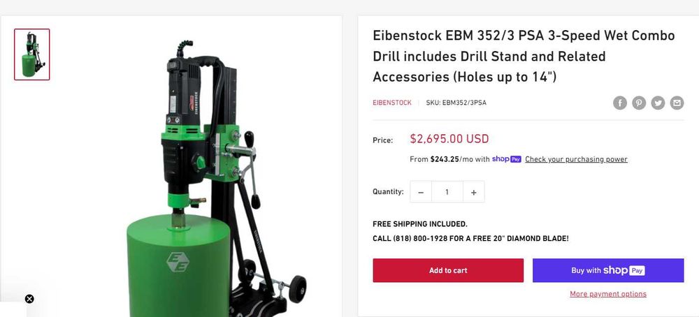 Vand carotiera electrica  diamantata Eibenstock ca noua  (  EBM 300) cu suport reglabil unghi (BST 300). 1.700 euro