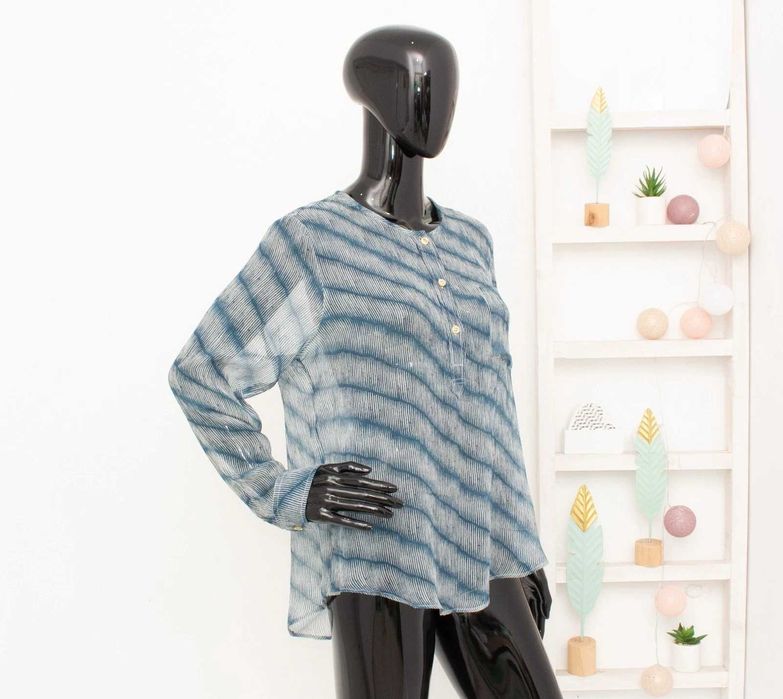 Isabel Marant Etoile копринена риза дамска синя геометричен принт 38