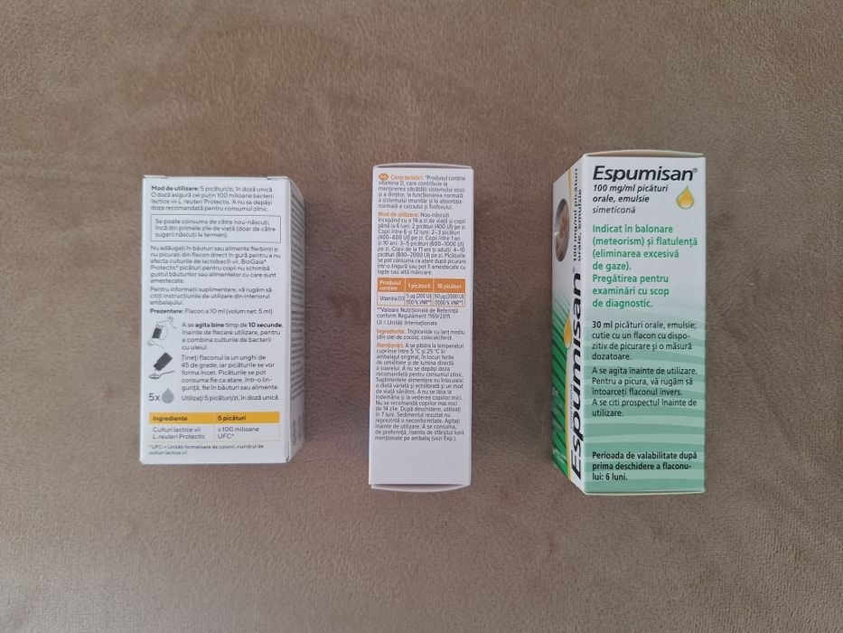 Pachet bebeluși sigilat: BioGaia Protectis 10ml, Espumisan 30ml, Vitamina D3 10ml