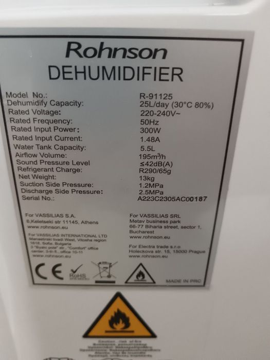 Dezumidificator de aer Rohnson