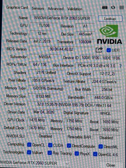 Видеокарта RTX 2060 Super 8gb