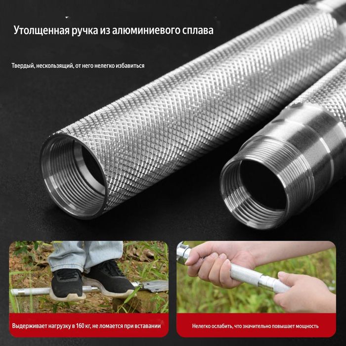 Lapatka, ketmon, arra, nayza va pichoq piknik uchun. Лопата для кемпин