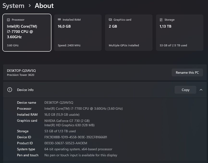 PC Dell Precisio  3620, i7-7700, 16gb ddr4, ssd 240, hdd 2x500gb, gt730, win11
