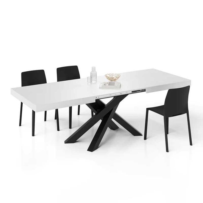 Masă extensibilă Mobili Fiver Emma (160 - 240 cm), Lemn Frasin Alb / Picioare Negre