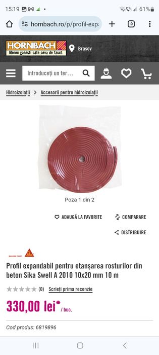 Profil expandabil pentru etanșarea rosturilor din beton Sika Swell A 2