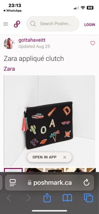 Чанта Zara Зара с апликации нашивки значки черна с цип без презрамка