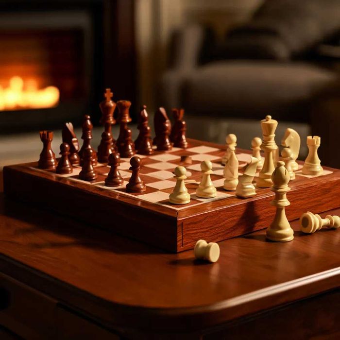 Set sah lemn premium pliabil 29x29cm depozitare cu spatii individuale