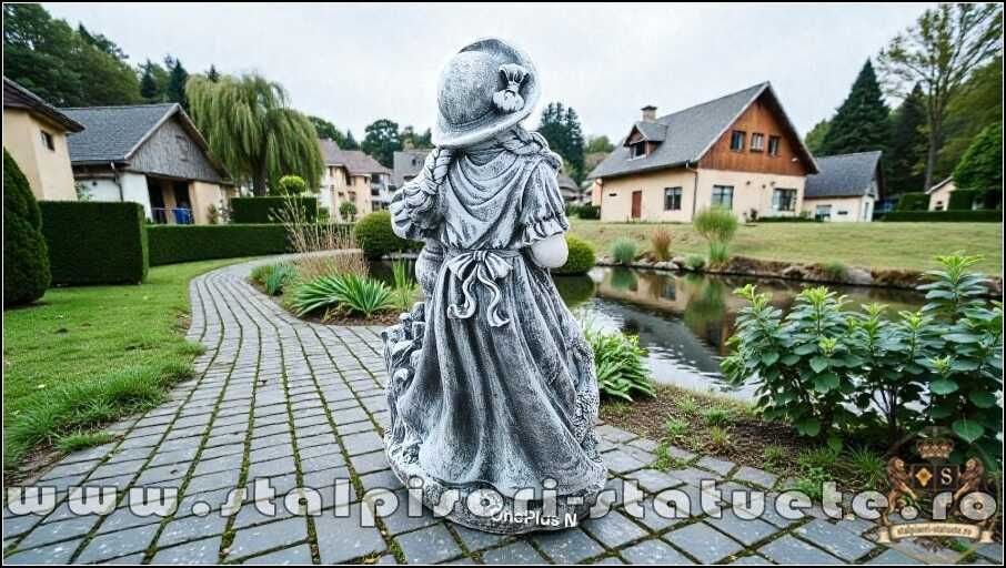 Statuetă țărăncuța la pompă, gri patinat, model S105.