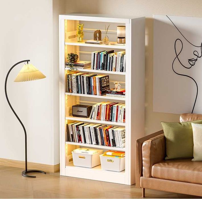 Нержавеющий металлический книжный шкаф с высокими прочными полками
