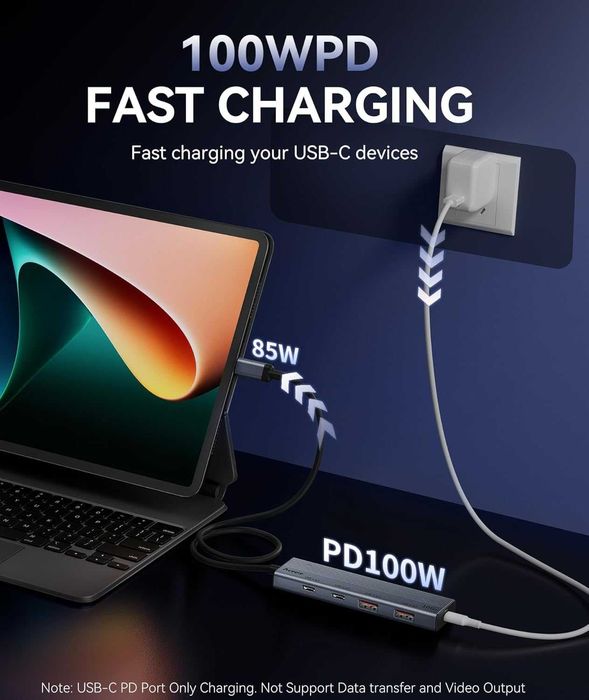 Aceele USB 3.2 Gen 2 Адаптер 10Gbps– 4-портов ултра бърз хъб с USB-C/A