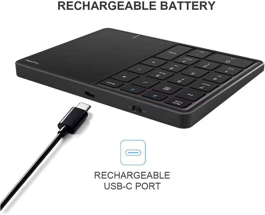 Безжична цифрова клавиатура LICAEVEY, 22 клавиша с тъчпад, Bluetooth