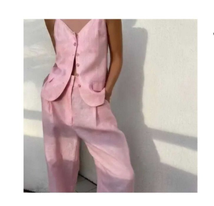 Set pantalon si vesta dama roz