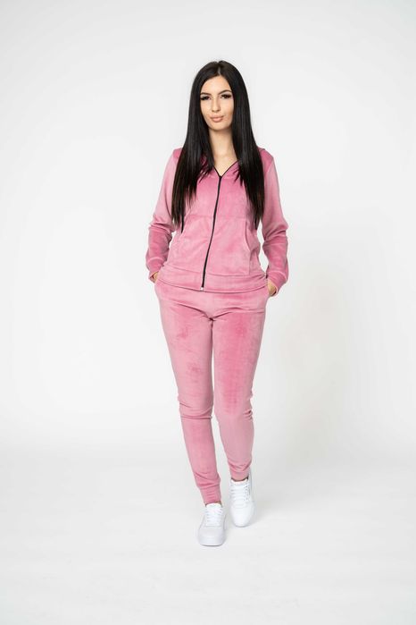 Trening Catifea Damă cu Fermoar și Glugă - Roz - TRANSPORT GRATUIT