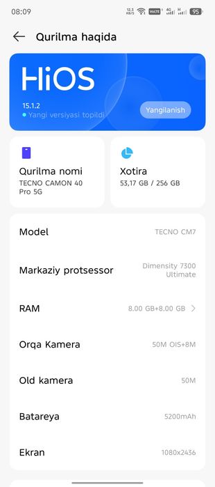 Tecno camon 40pro5g 256gb