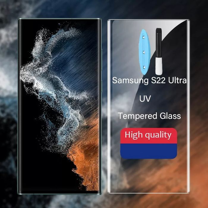Samsung Galaxy S22 S21 S20 Ultra /3D UV ТЕЧНО ЛЕПИЛО Стъклен протектор