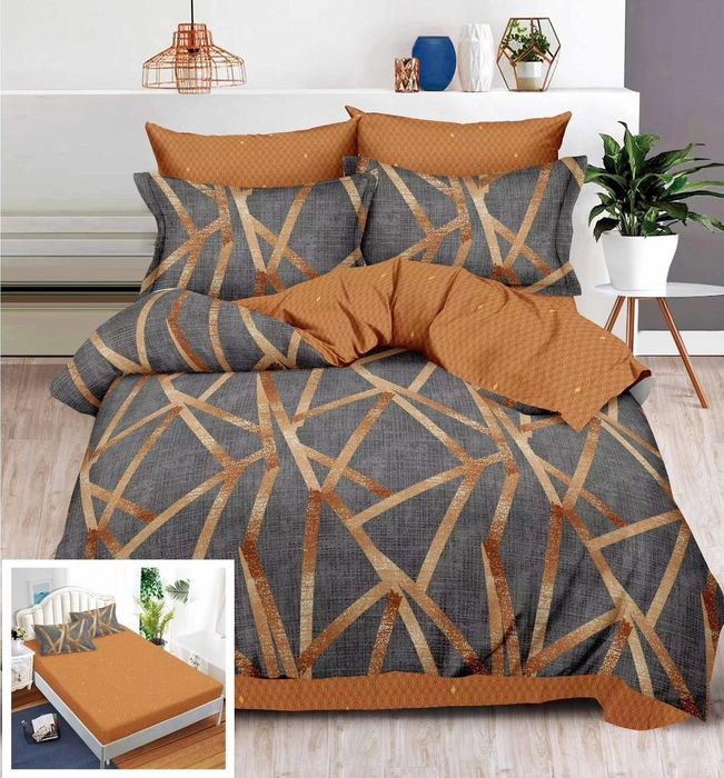 Lenjerie Pat Angela Sx077, Bumbac, 6 Piese, Cu Elastic, Imprimeu, Maro