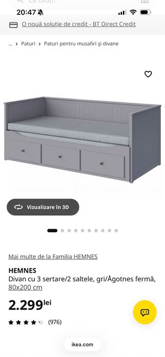 Pat IKEA HEMNES extensibil cu 2 saltele