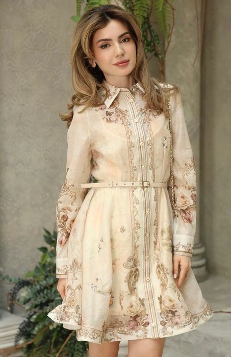 Уникална рокля лен с колан