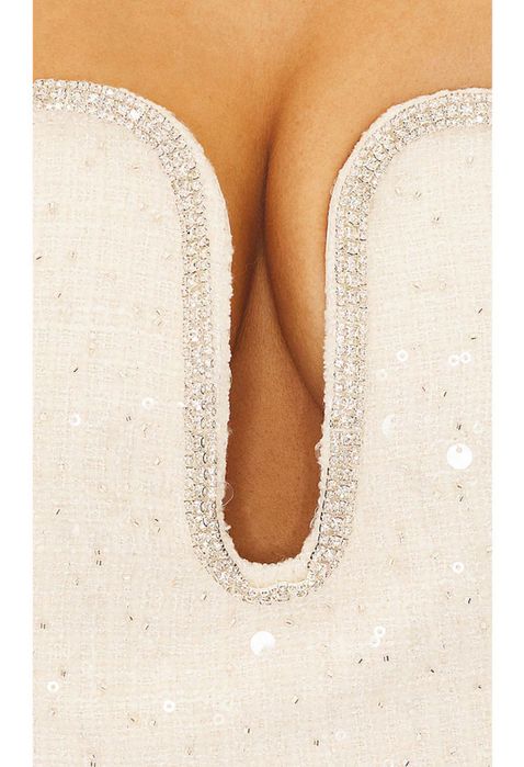 Self-Portrait Кремава рокля без презрамки с пайети и букле текстура