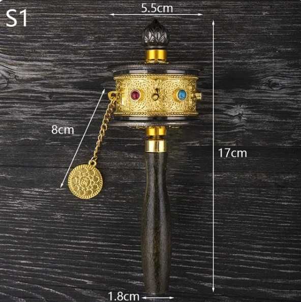 Тибетско молитвено колело, преносимо, ръчно завъртане, шест думи