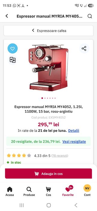 Vand cafetiera Myria MY4052 in stare perfecta in garantie la cutie ca noua !
